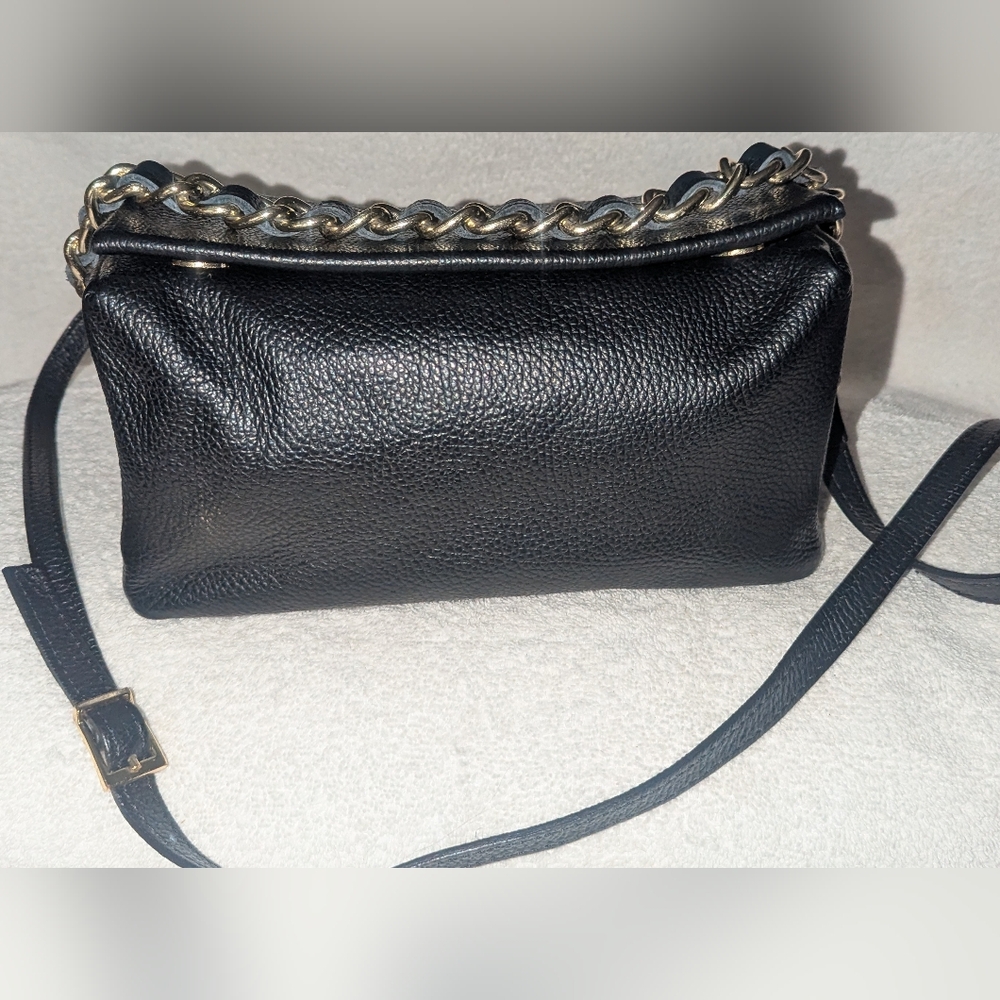 Isadora Black Pebbled Leather Crossbody Bag with Chain Detail. Made In Italy